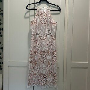Altar'd State Midi halter pink white lace dress